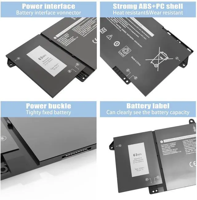 Alt view image 2 of 5 - VNYUNQWE 7FMXV Laptop Battery Replacement for Dell Latitude 5320 7320 7420 7520 Series TN2GY 0TN2GY 9JM71 4M1JN 1PP63 727CG MHR4G HDGJ8 CN-0727CG CN-0TN2GY [15.2V/63Wh]