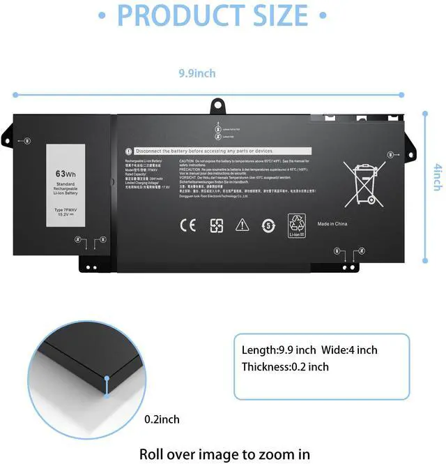 Alt view image 3 of 5 - VNYUNQWE 7FMXV Laptop Battery Replacement for Dell Latitude 5320 7320 7420 7520 Series TN2GY 0TN2GY 9JM71 4M1JN 1PP63 727CG MHR4G HDGJ8 CN-0727CG CN-0TN2GY [15.2V/63Wh]