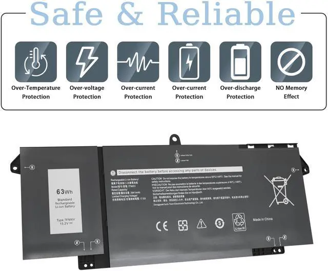 Alt view image 4 of 5 - VNYUNQWE 7FMXV Laptop Battery Replacement for Dell Latitude 5320 7320 7420 7520 Series TN2GY 0TN2GY 9JM71 4M1JN 1PP63 727CG MHR4G HDGJ8 CN-0727CG CN-0TN2GY [15.2V/63Wh]