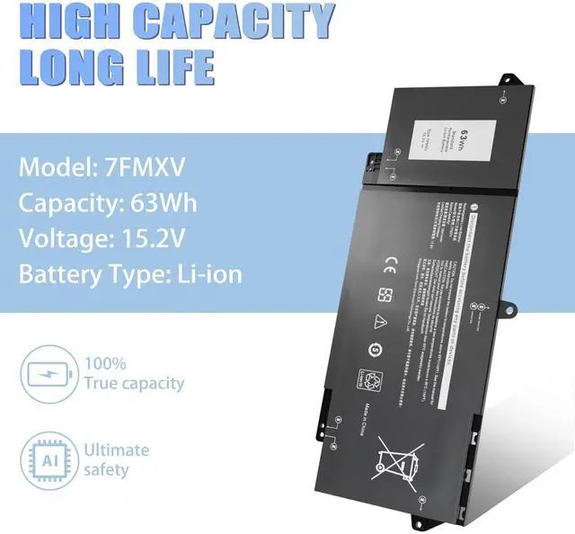 Alt view image 5 of 5 - VNYUNQWE 7FMXV Laptop Battery Replacement for Dell Latitude 5320 7320 7420 7520 Series TN2GY 0TN2GY 9JM71 4M1JN 1PP63 727CG MHR4G HDGJ8 CN-0727CG CN-0TN2GY [15.2V/63Wh]