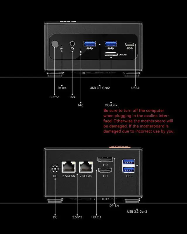 Alt view image 5 of 5 - AOOSTAR GEM10 Three NVME Mini PC AMD Ryzen 7 6800H Mini Gamingwith PC 32GB LPDDR5 6400MHz RAM 512GB PCIe4.0 SSD AMD Radeon 680M Mini Computer OCULINK Port, Dual 2.5G LAN Ports