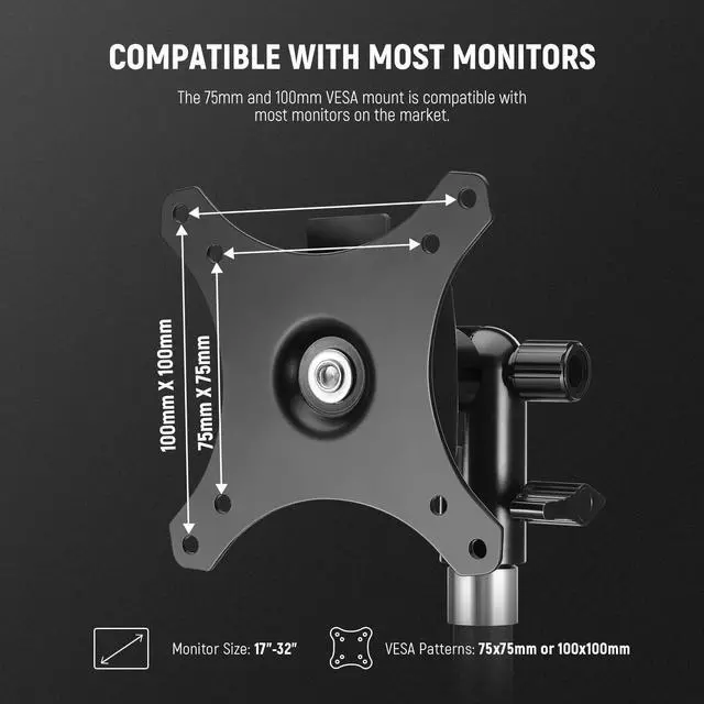 Alt view image 4 of 5 - NEEWER Monitor Mount Adapter with Quick Release VESA Mount, 270° Adjustable Metal 5/8" C Stand Light Stand Adapter for Impact Screen Outdoor TV up to 17-32", Max Load 17.5lb/8kg, MA010