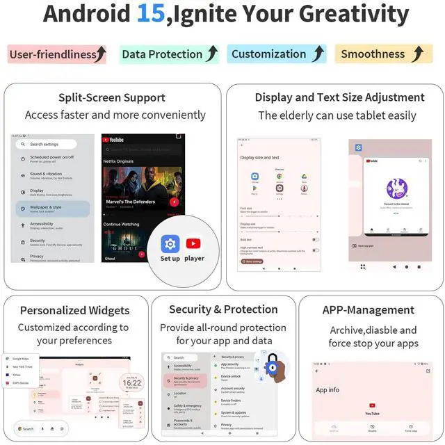Alt view image 3 of 5 - Suicoey Android 15 Tablet with Keyboard - 10 inch Tablet, 16GB+128GB, 1TB Expand, Octa-Core, 2.4G/5G WiFi, 8000mAh, BT V5.0, GMS, Widevine L1, Split-Screen, with Case, Mouse, Stylus(Pink Case)