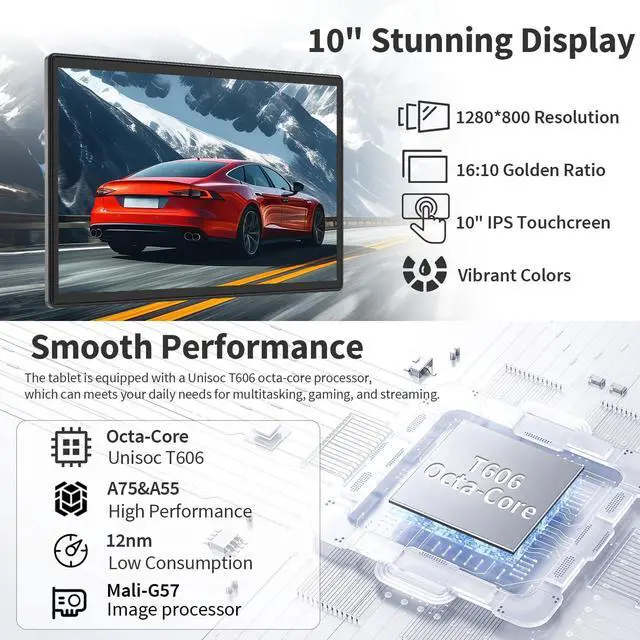 Alt view image 4 of 5 - Suicoey Android 15 Tablet with Keyboard - 10 inch Tablet, 16GB+128GB, 1TB Expand, Octa-Core, 2.4G/5G WiFi, 8000mAh, BT V5.0, GMS, Widevine L1, Split-Screen, with Case, Mouse, Stylus(Pink Case)