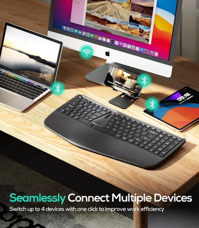 Alt view image 3 of 5 - Nulea RT07B Wireless Ergonomic Keyboard - Split Keyboard, Wrist Rest, Natural Typing, Bluetooth and USB Connectivity, USB-C Rechargeable,Compatible with Windows Mac (Silver Black)