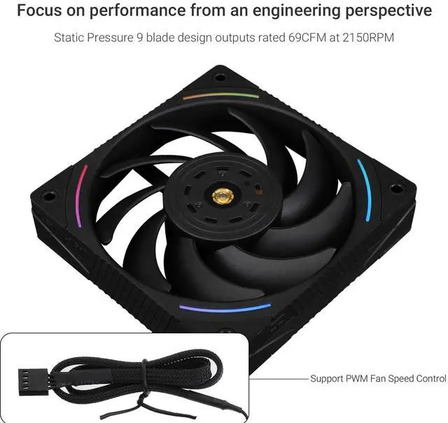 Alt view image 3 of 5 - Thermalright TL-K12 Computer Case CPU Cooler 120mm, PWM Silent With 2150RPM Speed, Black Cooling Fan