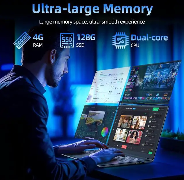 Alt view image 3 of 5 - Naclud 17.3 Inch Laptop Computer, Windows 11 Laptops with Celeron I3 Processor, 4GB DDR3 128GB SSD, 60800mWh Battery, FHD IPS Display, Type-C, 5G WiFi, BT4.2, HDMI, Numpad