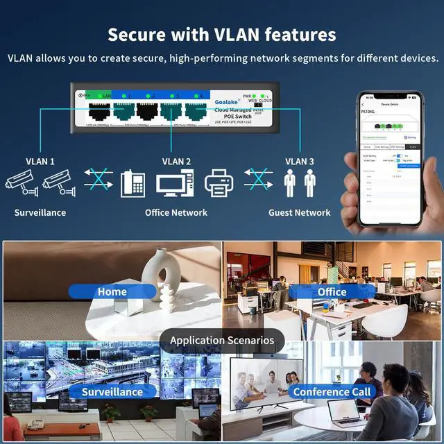 Alt view image 3 of 5 - 5-Port Ethernet PoE Switch (4 PoE Ports, 1 Uplink) with Extend Function, Easy Smart Managed Ethernet Switch, Plug & Play, Fanless Metal Design, VLAN, Qos,Desktop/Wall Mount
