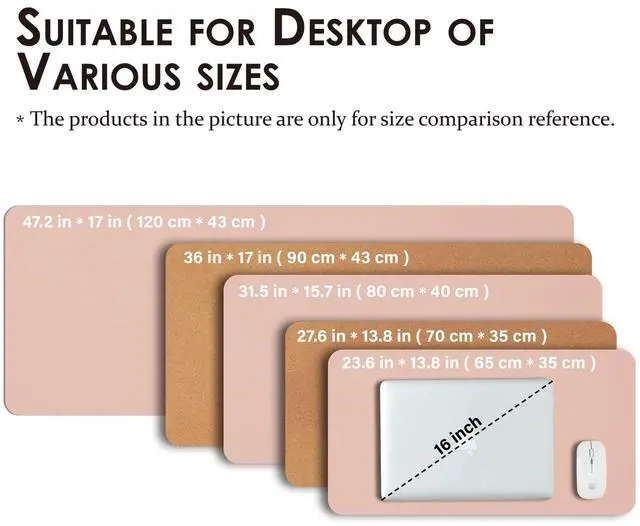 Alt view image 5 of 5 - Large Cork Desk Mat - 47.2"x 17" Desk Pad for Office and Home - Ideal for Large Mouse Pad and Desk Mats on Top of Desks(Pink)