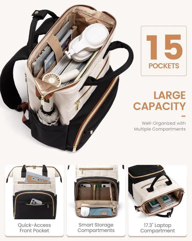 Alt view image 3 of 5 - LOVEVOOK Puffer Backpack Purse for Women with 17 Inch Laptop Pocket, Nurse Teacher Work Bags for Gifts, Personal Item Travel Bag for College School, Cute Student Bookbag for Teen Girls Waterproof