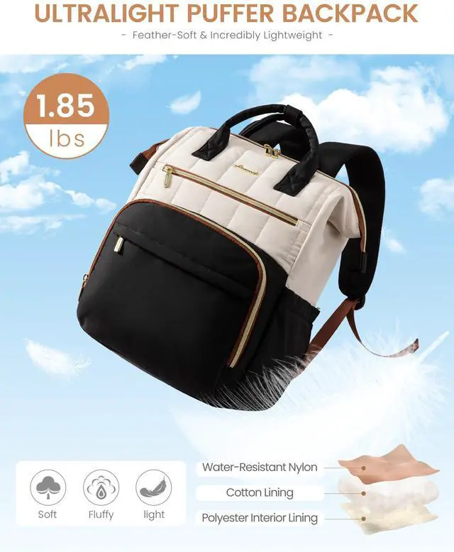Alt view image 4 of 5 - LOVEVOOK Puffer Backpack Purse for Women with 17 Inch Laptop Pocket, Nurse Teacher Work Bags for Gifts, Personal Item Travel Bag for College School, Cute Student Bookbag for Teen Girls Waterproof