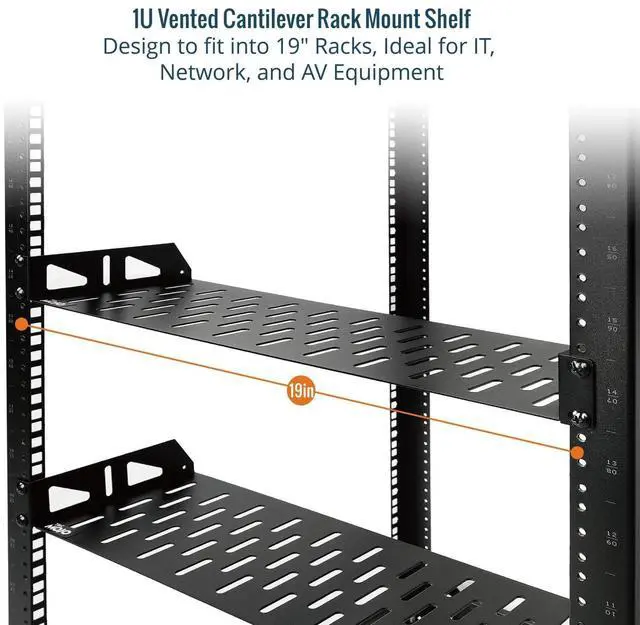 Alt view image 4 of 5 - Tecmojo 1U Rack Shelf,19 inch Width 6 inch Depth,Rack Mount Shelf with Anti-Slip Stops,Server Rack Shelf and Network Shelf for 19 in Equipments, 55lbs Capacity of Vented 1U Shelf,Black,No Lip