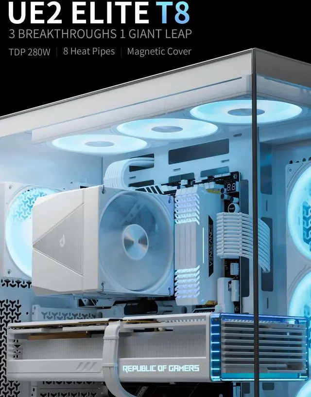 Alt view image 2 of 5 - upHere CPU Cooler Air,Dual Tower Cooler with 120mm PWM Fan,8 Heat Pipes for Intel LGA 1851/1700/2011/2066/115X,AM5/AM4/AM3,White,UE2 Elite T8