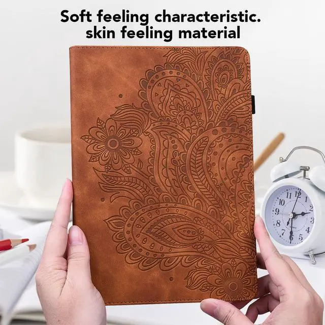 Alt view image 5 of 5 - VODEFOX for Google Pixel Tablet Case 2023, PU Leather Folio Stand Embossed Peacock Flower Slim Stand Cover 11 inch Shockproof Protective Case for Pixel Tablet 10.95" - Brown