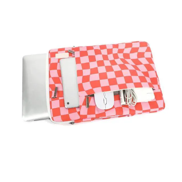 Alt view image 3 of 5 - SANFAN 360° Protective 3 Pockets Laptop Sleeve Case Bag with Handle for MacBook Air 15 inch,MacBook Pro 16 inch and 15.6 inch Screen Laptop (Grid)