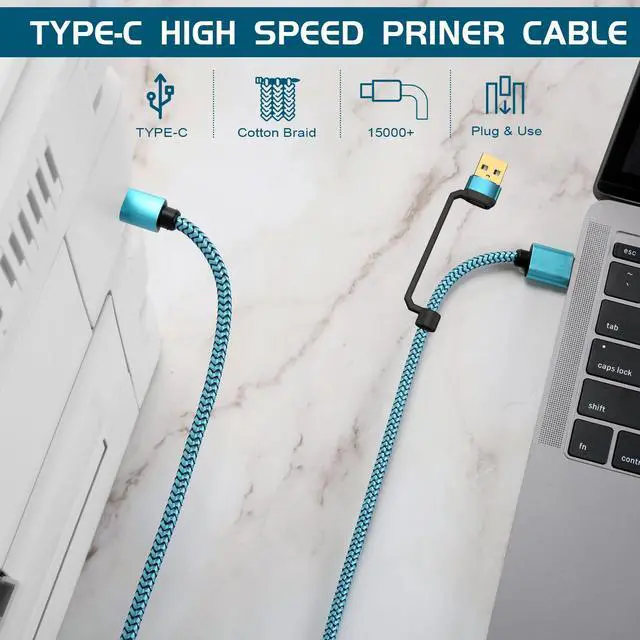 Alt view image 3 of 5 - GGMTY Printer Cables 40Feet, USB C/A Printer Cable to USB Nylon Braided [Never Rupture] High-Speed [Plug and Play] Cord for HP, Canon, Epson,Dell, Brother, Yamaha Piano MIDI Controller