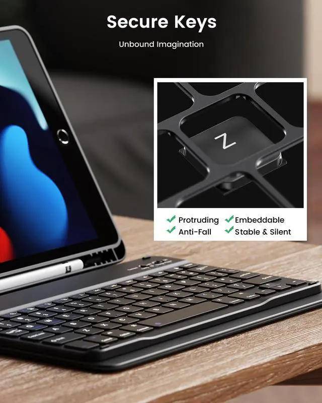 Alt view image 3 of 5 - INFILAND for iPad 9th Generation Case with Keyboard 10.2 Inch iPad 9th/8th/7th Gen, Folio Cover with Pencil Holder, Slim Protective Detachable Keyboard Case for Apple iPadBlack