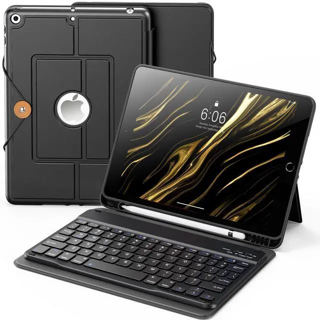 Main image of INFILAND for iPad 9th Generation Case with Keyboard 10.2 Inch iPad 9th/8th/7th Gen, Folio Cover with Pencil Holder, Slim Protective Detachable Keyboard Case for Apple iPadBlack