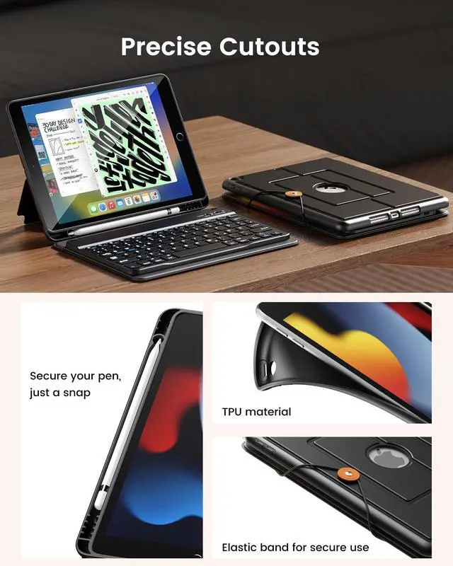 Alt view image 5 of 5 - INFILAND for iPad 9th Generation Case with Keyboard 10.2 Inch iPad 9th/8th/7th Gen, Folio Cover with Pencil Holder, Slim Protective Detachable Keyboard Case for Apple iPadBlack