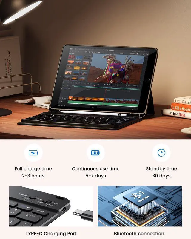 Alt view image 4 of 5 - INFILAND for iPad 9th Generation Case with Keyboard 10.2 Inch iPad 9th/8th/7th Gen, Folio Cover with Pencil Holder, Slim Protective Detachable Keyboard Case for Apple iPadBlack
