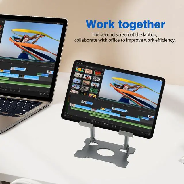 Alt view image 4 of 5 - KABCON Tablet Stand,Tablet Holder for iPad,Adjustable Portable Multi Angle Desktop Stand Compatible with iPad Pro 9.7 10.5 12.9 Air Mini 1-4,Galaxy Tabs,Surface Pro Tablets,Kindle,E-Reader,Nexus-Grey