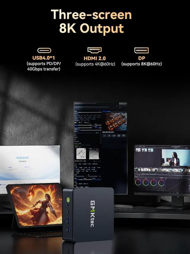 Alt view image 5 of 5 - GMKtec Gaming Mini PC Ryzen 7640HS (Upgraded 6800U) 16GB DDR5 512GB SSD Dual NIC LAN 2.5GbE Desktop Computers Office Home, USB4/ Triple 4K Display/WiFi 6 BT5.2/ M6 Ultra