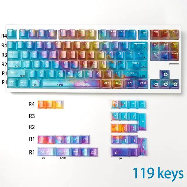 Alt view image 5 of 5 - 119keys Keyboard Keycaps Shine Through Clear Blue Keycap Set, Cherry Transparent Key Caps for Cherry Gateron Mx Switches Mechanical Keyboard
