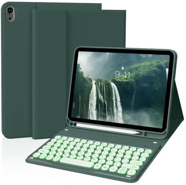 Main image of JKSML for iPad 11/10th Generation Case with Keyboard 11-inch A16 2025 10th Gen 10.9 Inch 2022 Wireless Detachable Folio Backlit Keyboard Cover Thin & Light with Pencil Holder (Dark Green)