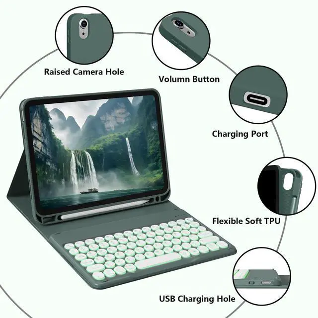 Alt view image 4 of 5 - JKSML for iPad 11/10th Generation Case with Keyboard 11-inch A16 2025 10th Gen 10.9 Inch 2022 Wireless Detachable Folio Backlit Keyboard Cover Thin & Light with Pencil Holder (Dark Green)