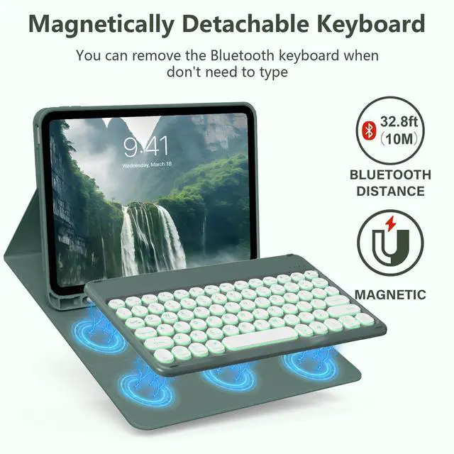 Alt view image 3 of 5 - JKSML for iPad 11/10th Generation Case with Keyboard 11-inch A16 2025 10th Gen 10.9 Inch 2022 Wireless Detachable Folio Backlit Keyboard Cover Thin & Light with Pencil Holder (Dark Green)
