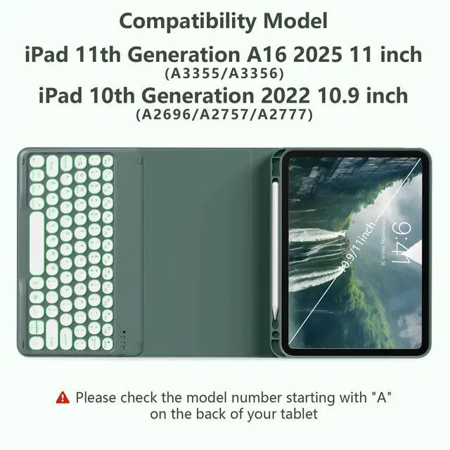 Alt view image 2 of 5 - JKSML for iPad 11/10th Generation Case with Keyboard 11-inch A16 2025 10th Gen 10.9 Inch 2022 Wireless Detachable Folio Backlit Keyboard Cover Thin & Light with Pencil Holder (Dark Green)