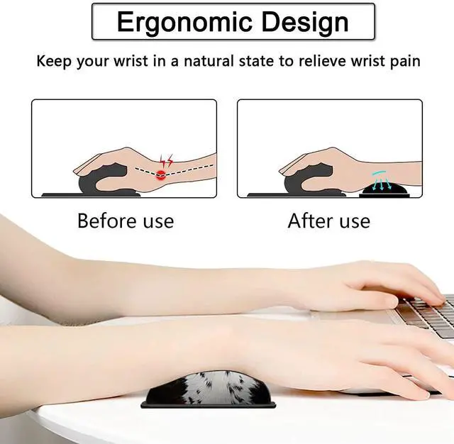 Alt view image 4 of 4 - Large Gaming Mouse Pad, 31.5x11.8 in Extended Computer Mouse Mat with Non-Slip PU Base, Ergonomic Memory Foam Keyboard Wrist Rest, for Work & Gaming, Black and White Cow Fur Office Desk Pad