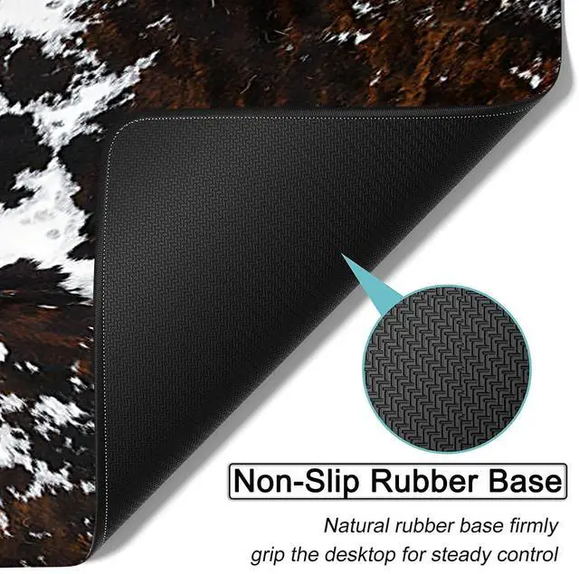 Alt view image 3 of 4 - Large Gaming Mouse Pad, 31.5x11.8 in Extended Computer Mouse Mat with Non-Slip PU Base, Ergonomic Memory Foam Keyboard Wrist Rest, for Work & Gaming, Black and White Cow Fur Office Desk Pad