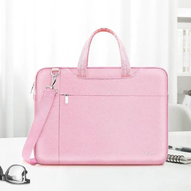 Alt view image 3 of 5 - Ferkurn Laptop Bag Case Women Men Computer Sleeve with Shoulder Compatible with HP Envy Pavilion/Inspiron/Thinkpad/Vivobook/MSI/Surface,Waterproof Briefcase with Handle, Pink, 17 17.3 Inch