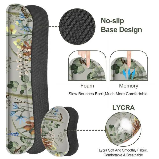 Alt view image 5 of 5 - Lauspuck Keyboard Mouse Pad Set, Extended Gaming Mouse Pad +Keyboard Wrist Support +Mouse Wrist Rest +Coaster, 35.4x15.7 in XXL Large Ergonomic Desk Mat 4in1 Set for Home Office, Plant Flowers