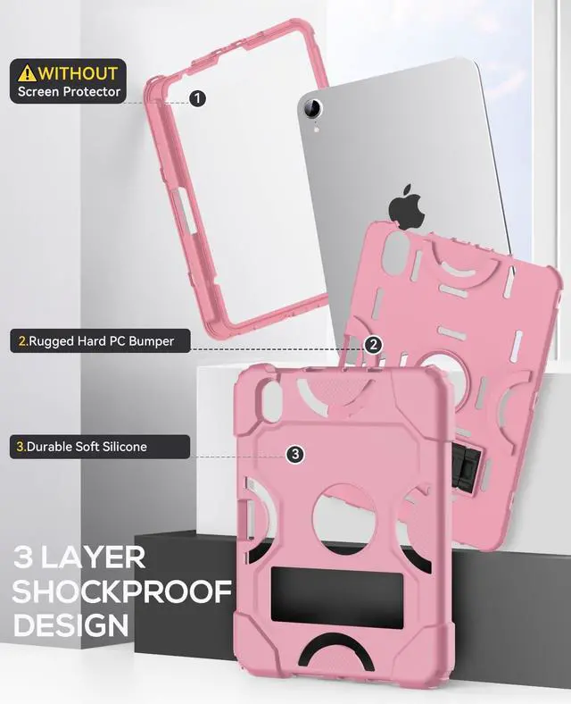 Alt view image 4 of 5 - Cantis Case for iPad Mini 7 A17 Pro 2024/ iPad Mini 6 2021 8.3 Inch, Heavy Duty Shockproof Cover for iPad Mini 7th/ 6th Generation 8.3" with Pencil Holder, Rose Gold