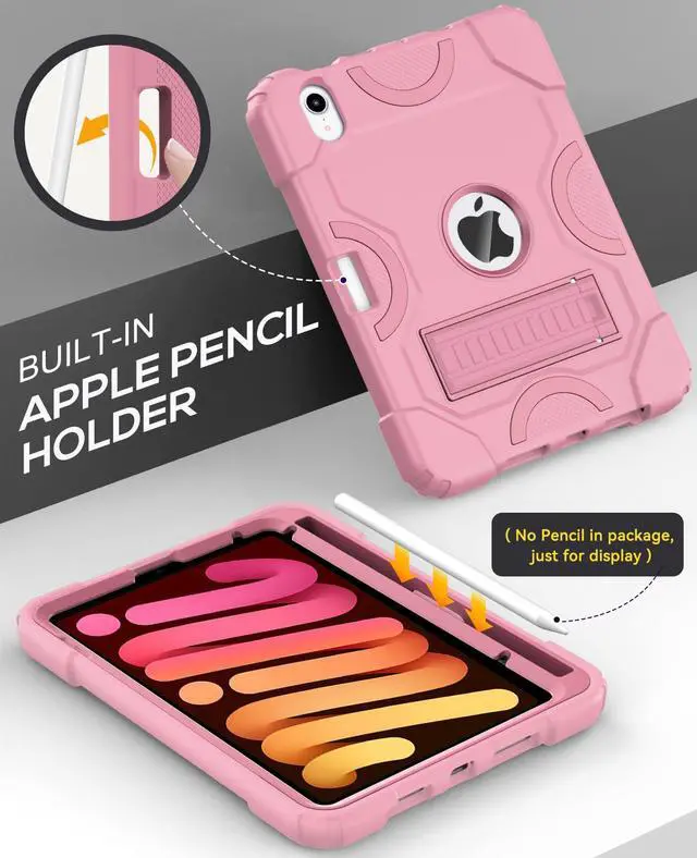 Alt view image 5 of 5 - Cantis Case for iPad Mini 7 A17 Pro 2024/ iPad Mini 6 2021 8.3 Inch, Heavy Duty Shockproof Cover for iPad Mini 7th/ 6th Generation 8.3" with Pencil Holder, Rose Gold