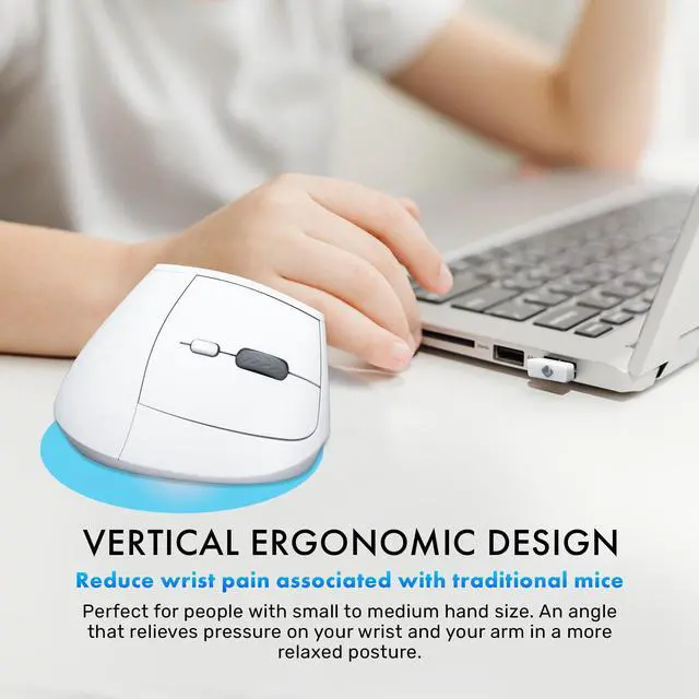 Alt view image 4 of 5 - J-Tech Digital Wireless Mouse, Vertical Ergonomic Mouse with 2.4G Wireless & Bluetooth for 3 Multi-Device Function, Adjustable DPI Modes, Compatible with PC, Mac, Laptop - White