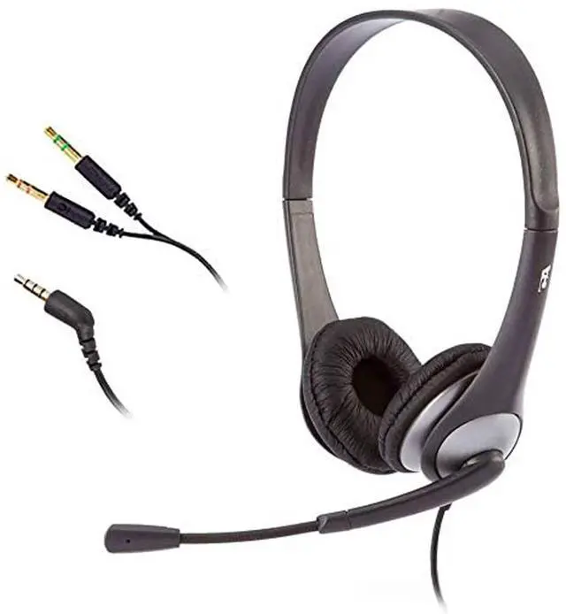 Main image of Cyber Acoustics Stereo Headset, 3.5mm Stereo & Y-Adapter for Separate Headphone & Mic Connection, K12 School Classroom and Education (AC-204) (4 Pack)