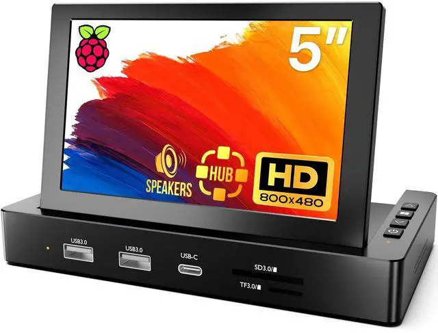 Main image of 5'' Mini Monitor for PC Raspberry Pi 5/4/3-ROADOM Multi-Port Docking Station with Built-in USB Hub & Dual Speakers,USB-C/HDMI Connection for DIY Projects,Gaming & Programming,System Monitoring AIDA64