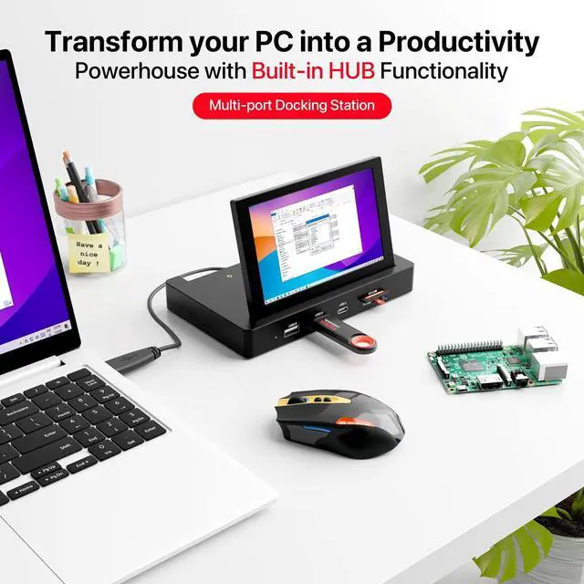 Alt view image 3 of 5 - 5'' Mini Monitor for PC Raspberry Pi 5/4/3-ROADOM Multi-Port Docking Station with Built-in USB Hub & Dual Speakers,USB-C/HDMI Connection for DIY Projects,Gaming & Programming,System Monitoring AIDA64