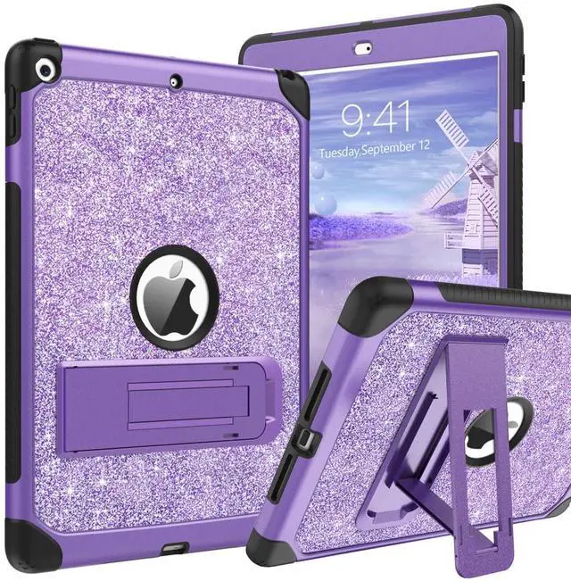 Main image of YINLAI for iPad 10.2 Inch Case,iPad 9th 8th 7th Generation Case Glitter Bling Sparkle Girl Kid Kickstand Heavy Duty Shockproof Protective Tablet Cover for iPad 9th 8th 7th Gen 2021/2020/2019,Purple