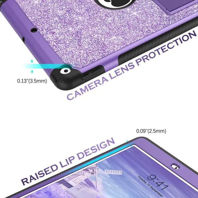 Alt view image 5 of 5 - YINLAI for iPad 10.2 Inch Case,iPad 9th 8th 7th Generation Case Glitter Bling Sparkle Girl Kid Kickstand Heavy Duty Shockproof Protective Tablet Cover for iPad 9th 8th 7th Gen 2021/2020/2019,Purple