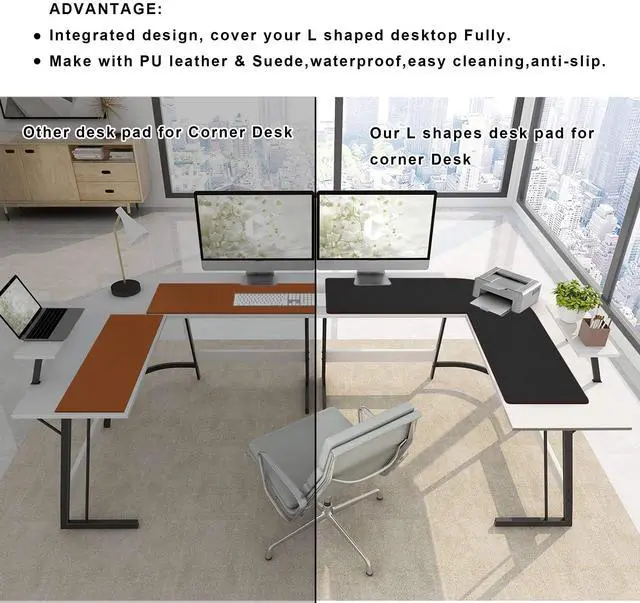 Alt view image 4 of 5 - ZORESYN L Shaped Desk Mat (80+62) x23.6 Inch (Black) - XXL Reversible Corner Desk Pad, Waterproof PU Leather Desktop Protector for Gaming, Office & Home