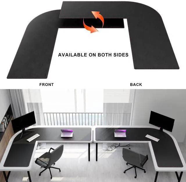 Alt view image 5 of 5 - ZORESYN L Shaped Desk Mat (80+62) x23.6 Inch (Black) - XXL Reversible Corner Desk Pad, Waterproof PU Leather Desktop Protector for Gaming, Office & Home
