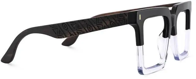 Alt view image 2 of 4 - Zeelool Vintage Square Wood Arm Blue Light Blocking Glasses for Men Computer Eyeglasses ZJGX320783-07 Black-crystal