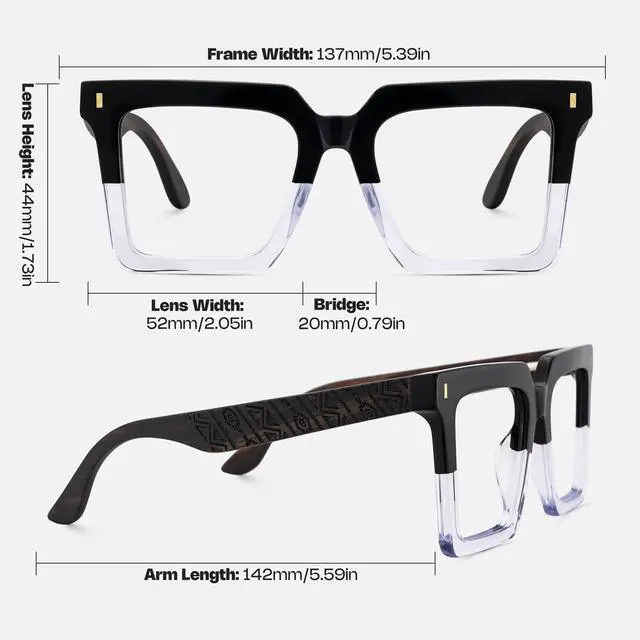 Alt view image 4 of 4 - Zeelool Vintage Square Wood Arm Blue Light Blocking Glasses for Men Computer Eyeglasses ZJGX320783-07 Black-crystal