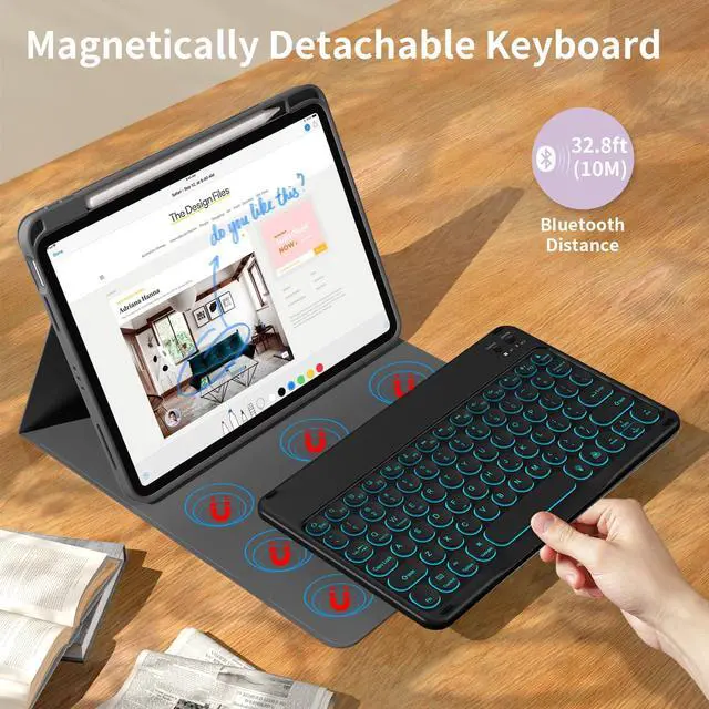 Alt view image 2 of 5 - kenke for iPad 11/10th Gen Case with Keyboard 11/10.9 inch 2025 A16/2022, Detachable Wireless Upgrade 1 Step BT Connection with Right Side Pencil Holder, Backlit Black Circular Keycaps (Black