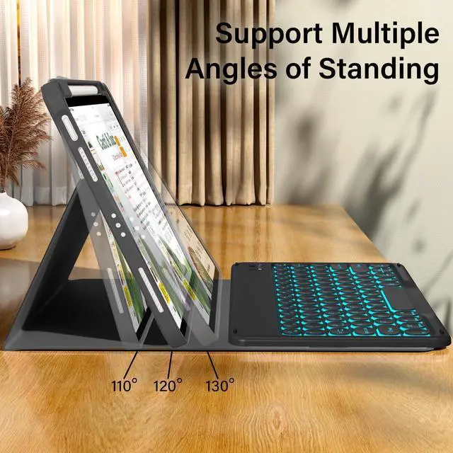 Alt view image 4 of 5 - kenke for iPad 11/10th Gen Case with Keyboard 11/10.9 inch 2025 A16/2022, Detachable Wireless Upgrade 1 Step BT Connection with Right Side Pencil Holder, Backlit Black Circular Keycaps (Black