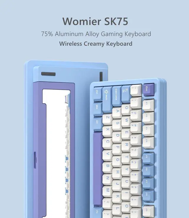 Alt view image 2 of 5 - Womier SK75 75% Keyboard with Full Aluminum Wireless Mechanical Gaming Key Board Coiled Keyboard Cable